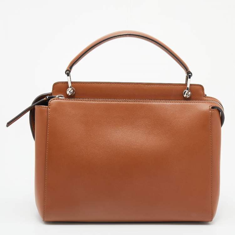 Pre Owned Fendi Brown Leather Dotcom Top Handle Bag
