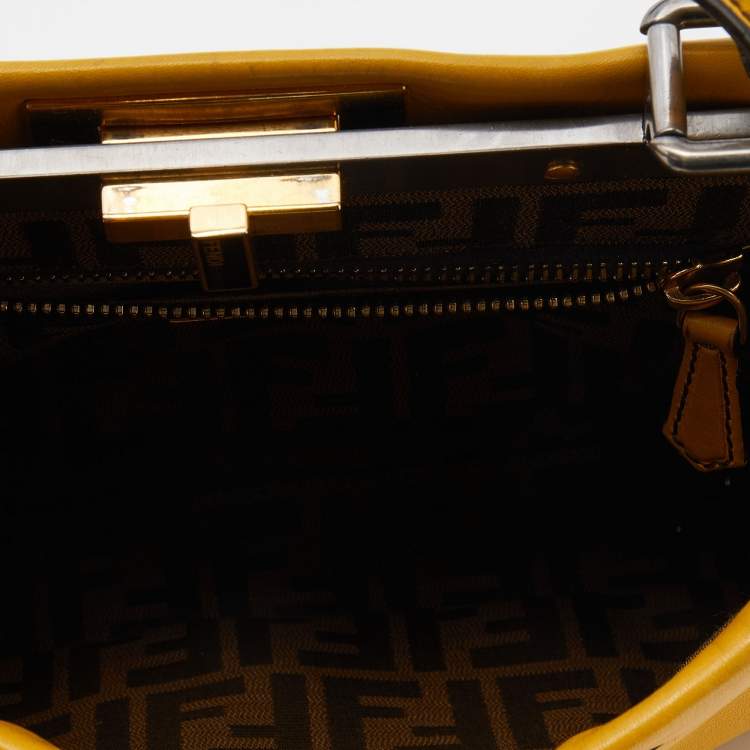 Pre Owned Fendi Yellow Leather Medium Peekaboo Top Handle Bag