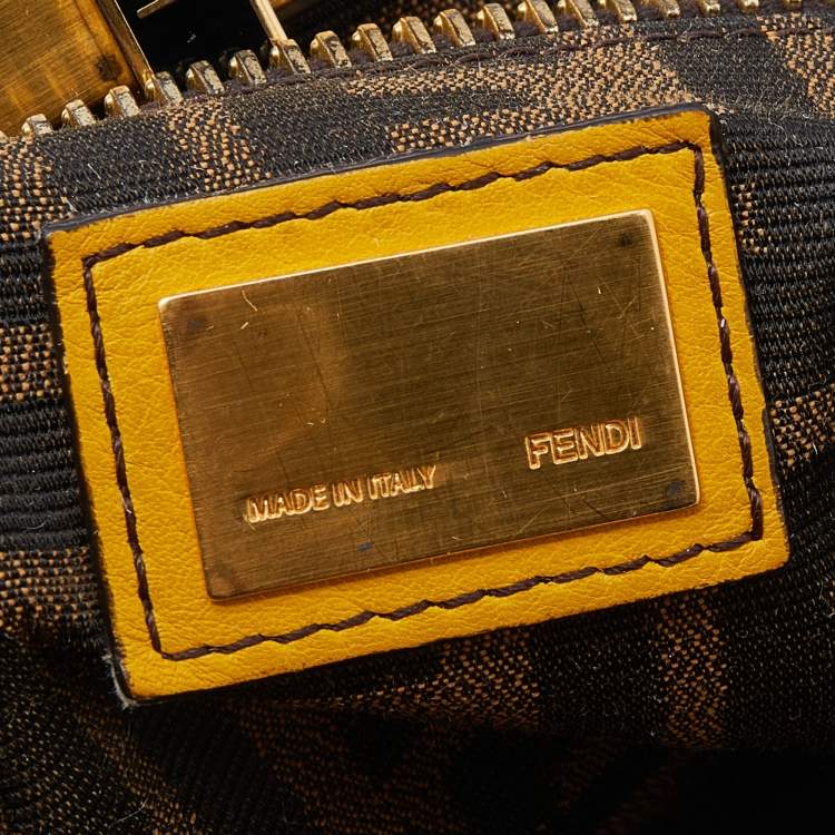 Pre Owned Fendi Yellow Leather Medium Peekaboo Top Handle Bag