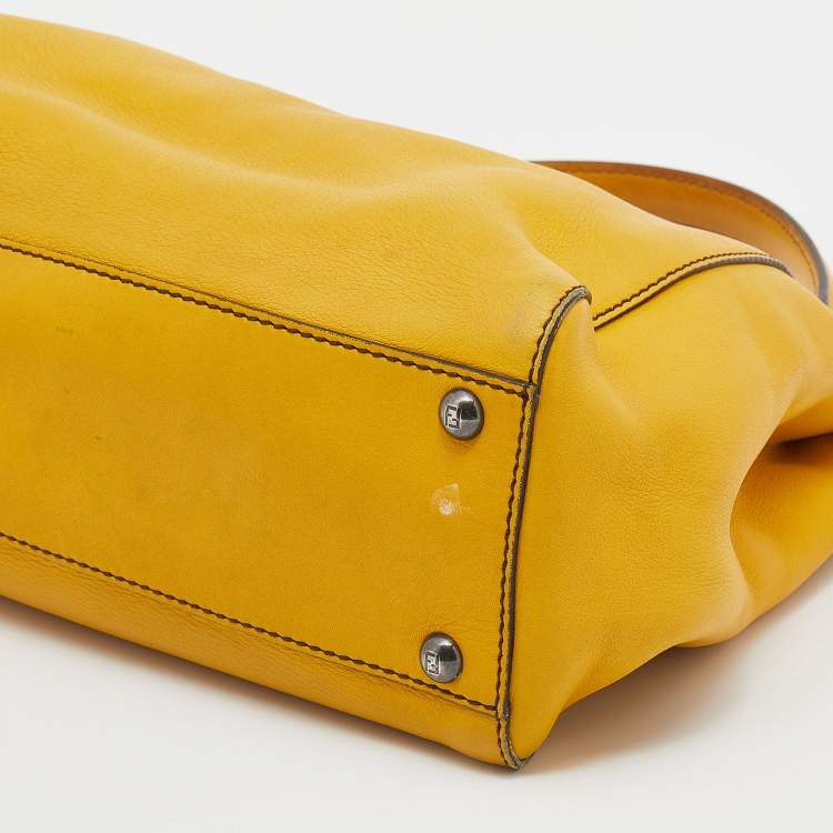 Pre Owned Fendi Yellow Leather Medium Peekaboo Top Handle Bag