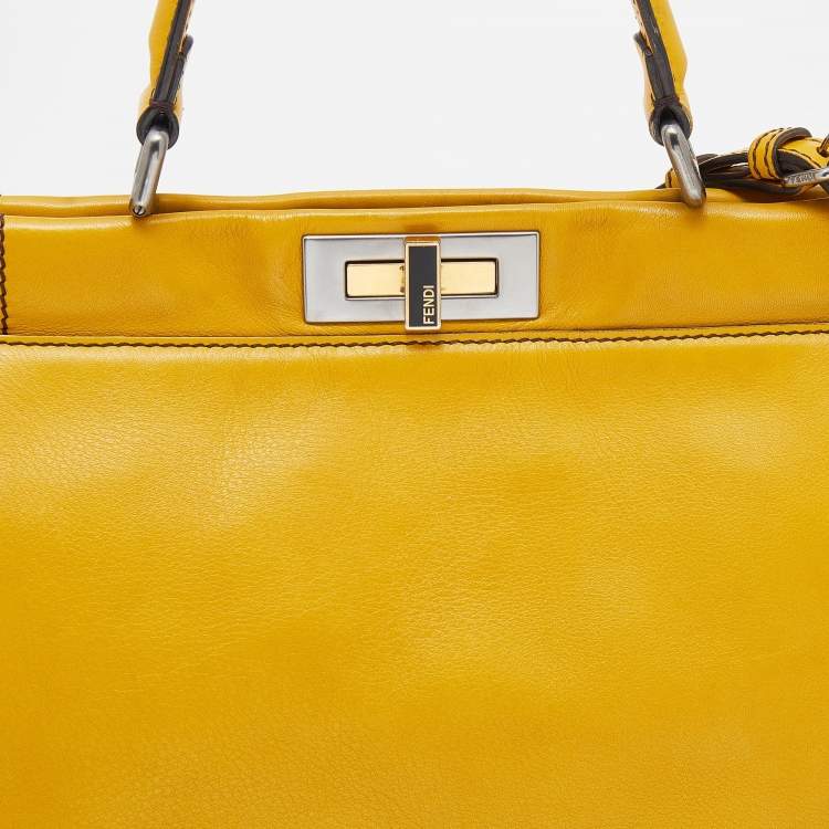 Pre Owned Fendi Yellow Leather Medium Peekaboo Top Handle Bag