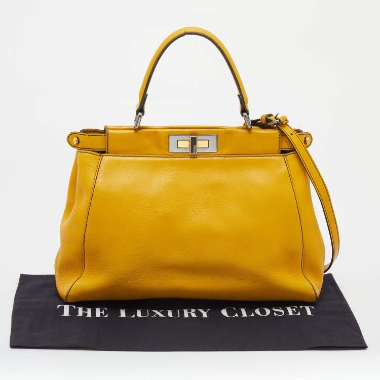 Pre Owned Fendi Yellow Leather Medium Peekaboo Top Handle Bag