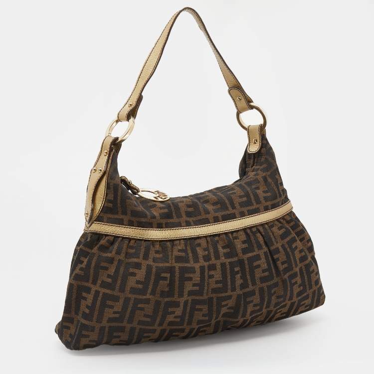 Pre Owned Fendi Tobacco/Gold Zucca Canvas and Leather Chef Hobo