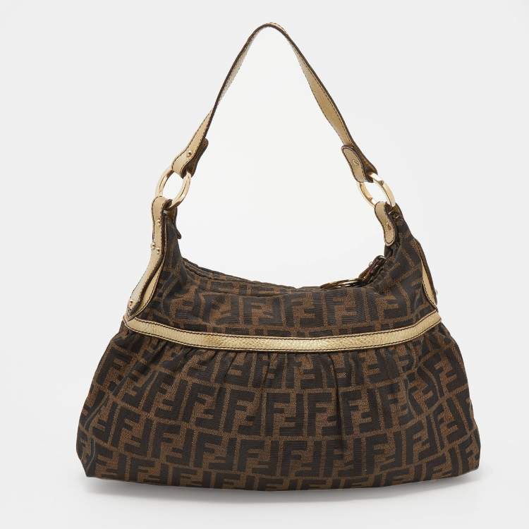 Pre Owned Fendi Tobacco/Gold Zucca Canvas and Leather Chef Hobo