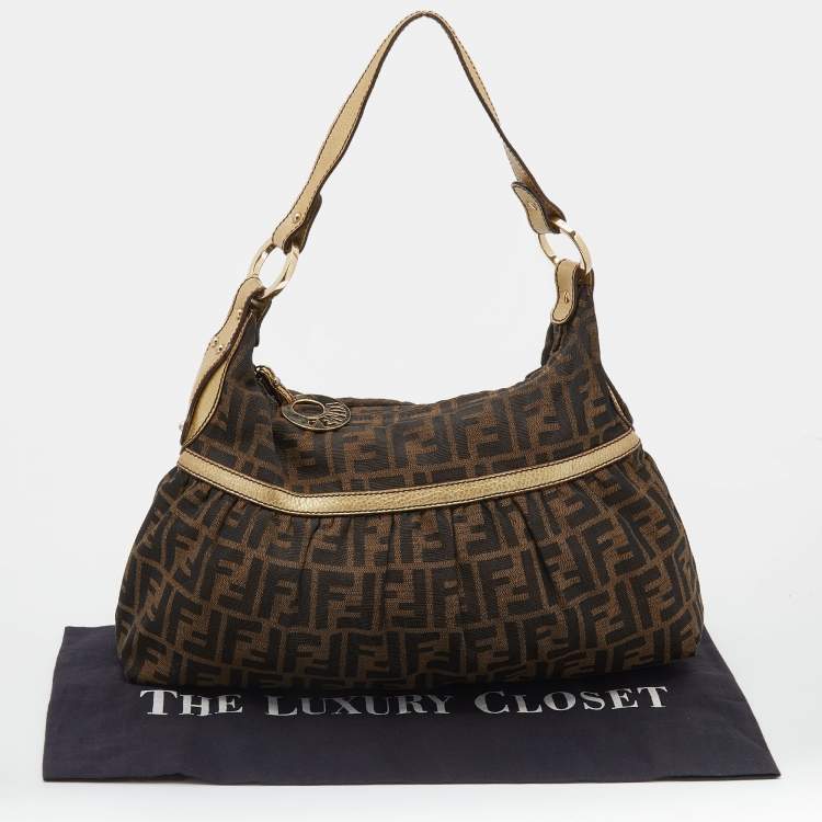 Pre Owned Fendi Tobacco/Gold Zucca Canvas and Leather Chef Hobo