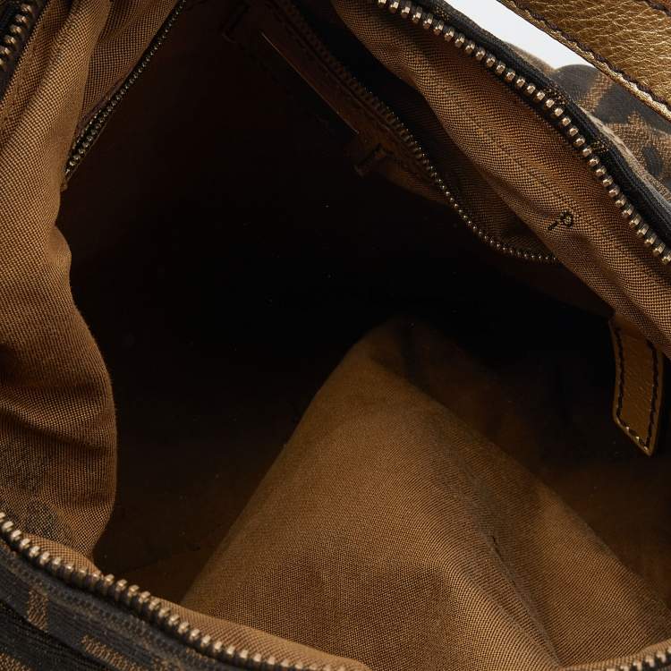 Pre Owned Fendi Tobacco/Gold Zucca Canvas and Leather Chef Hobo
