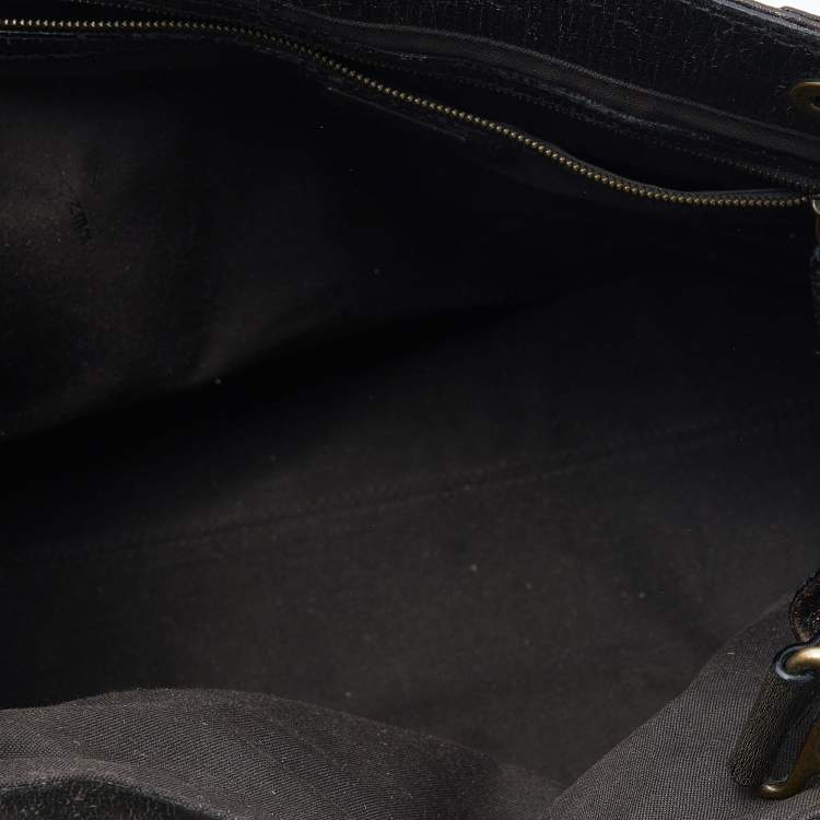 Pre Owned Fendi Brown/Gold Glitter Leather Medium Du Jour Satchel