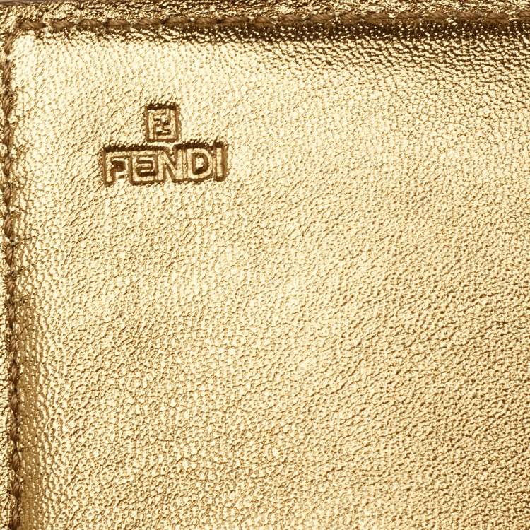 Pre Owned Fendi Metallic Bronze Leather Flap Continental Wallet