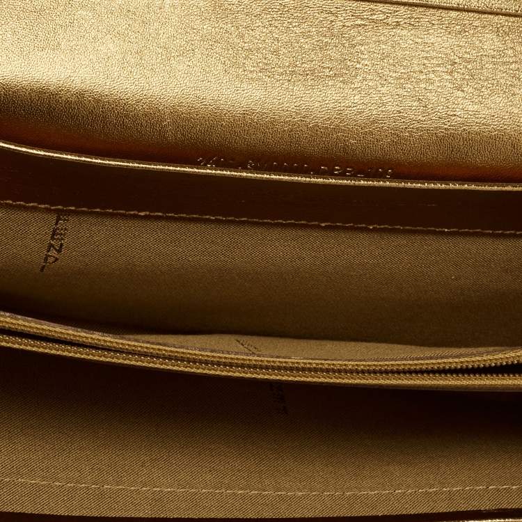 Pre Owned Fendi Metallic Bronze Leather Flap Continental Wallet