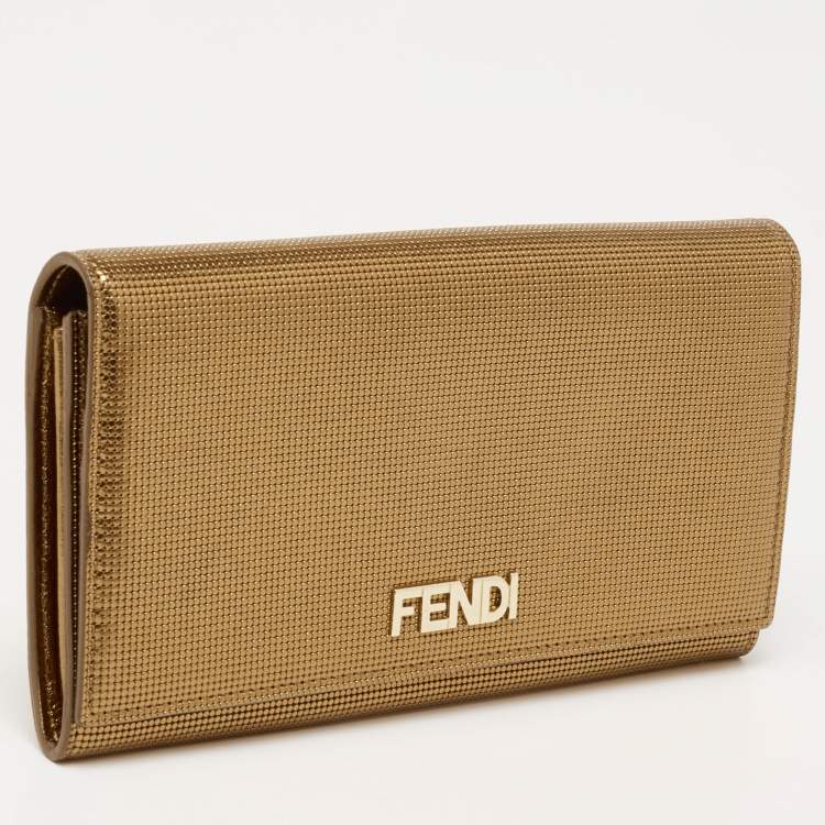 Pre Owned Fendi Metallic Bronze Leather Flap Continental Wallet