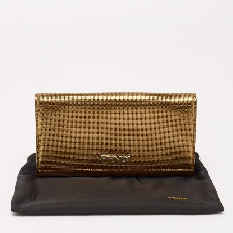 Pre Owned Fendi Metallic Bronze Leather Flap Continental Wallet