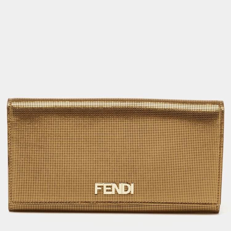 Pre Owned Fendi Metallic Bronze Leather Flap Continental Wallet