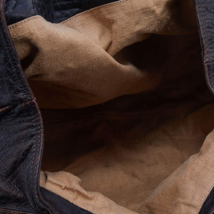 Pre Owned Fendi Tobacco Zucca Canvas And Ostrich Spy Hobo