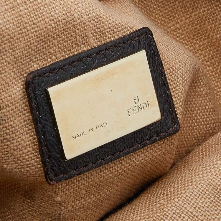 Pre Owned Fendi Tobacco Zucca Canvas And Ostrich Spy Hobo