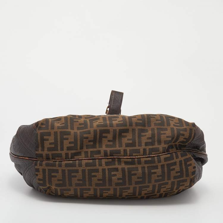 Pre Owned Fendi Tobacco Zucca Canvas And Ostrich Spy Hobo