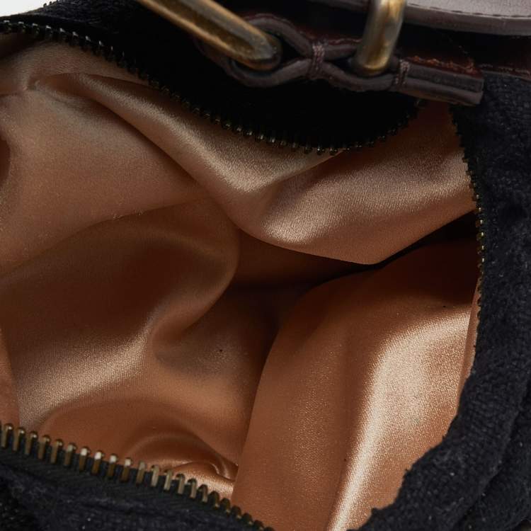Pre Owned Fendi Black/Brown Canvas and Leather Beaded Oyster Hobo