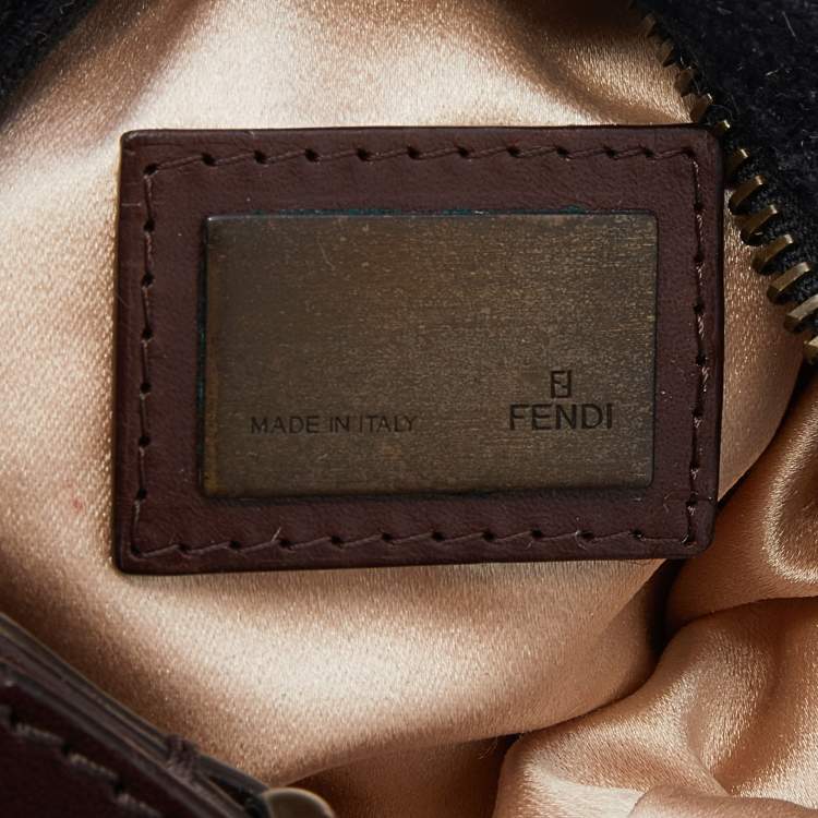 Pre Owned Fendi Black/Brown Canvas and Leather Beaded Oyster Hobo