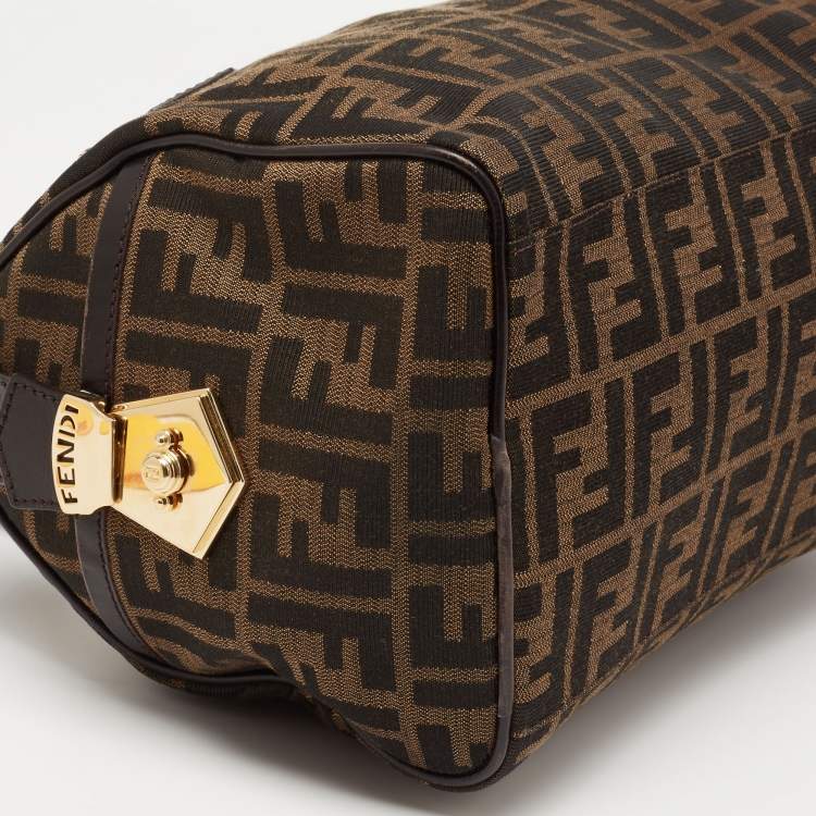 Pre Owned Fendi Tobacco Zucca Canvas and Leather Medium Chef Boston Bag