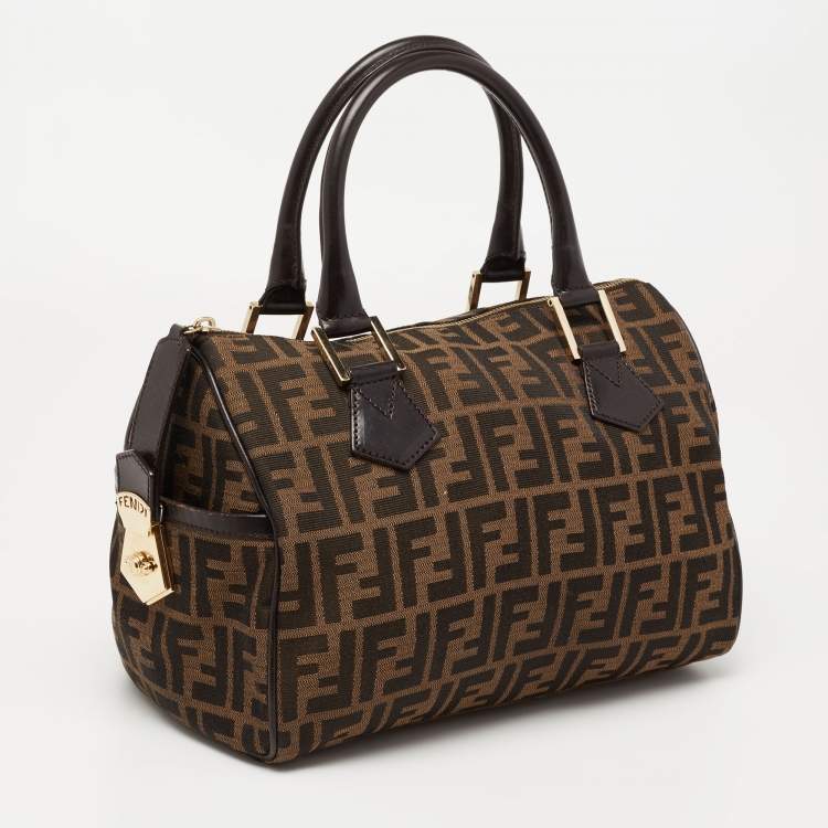 Pre Owned Fendi Tobacco Zucca Canvas and Leather Medium Chef Boston Bag