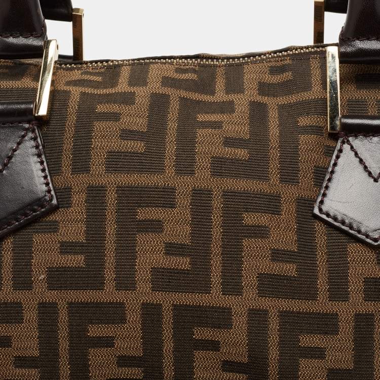 Pre Owned Fendi Tobacco Zucca Canvas and Leather Medium Chef Boston Bag