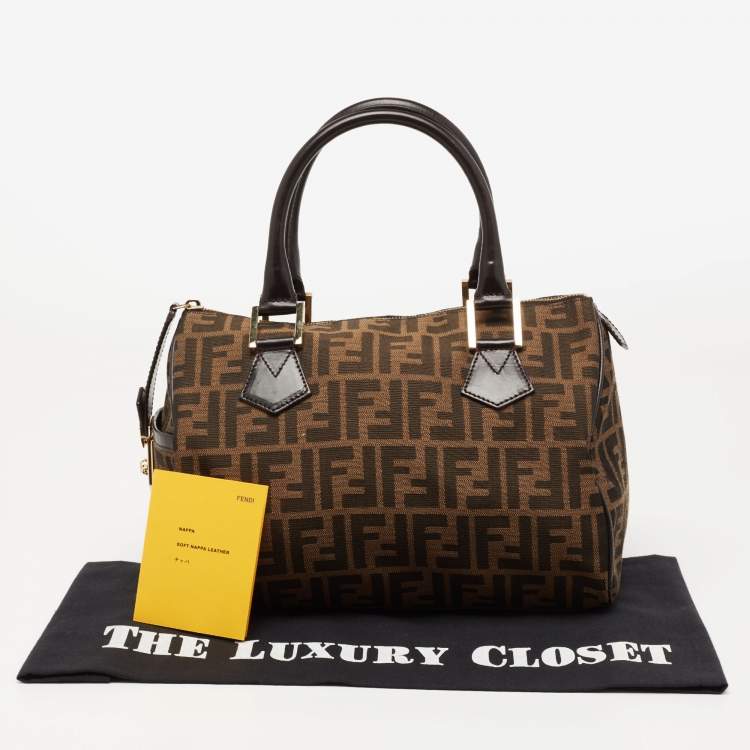 Pre Owned Fendi Tobacco Zucca Canvas and Leather Medium Chef Boston Bag