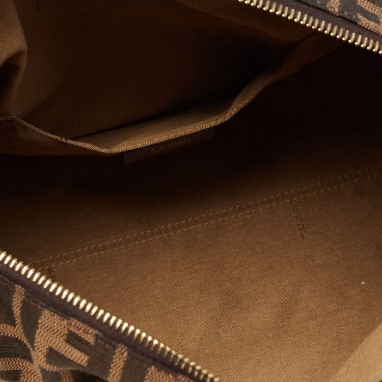Pre Owned Fendi Tobacco Zucca Canvas and Leather Medium Chef Boston Bag