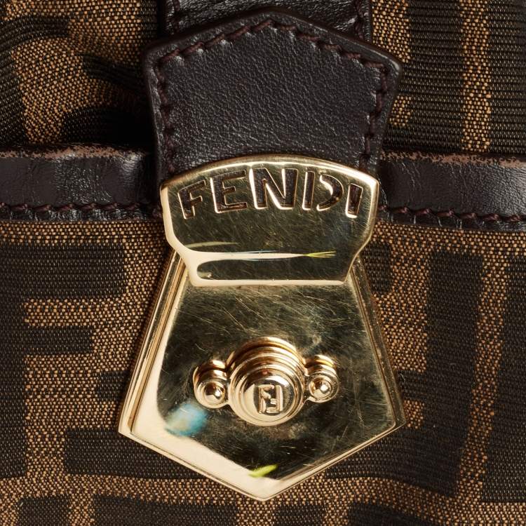 Pre Owned Fendi Tobacco Zucca Canvas and Leather Medium Chef Boston Bag
