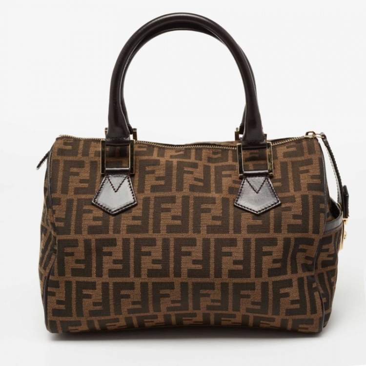 Pre Owned Fendi Tobacco Zucca Canvas and Leather Medium Chef Boston Bag