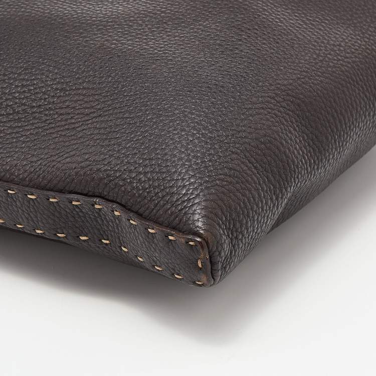 Pre Owned Fendi Dark Brown Selleria Leather Messenger Bag