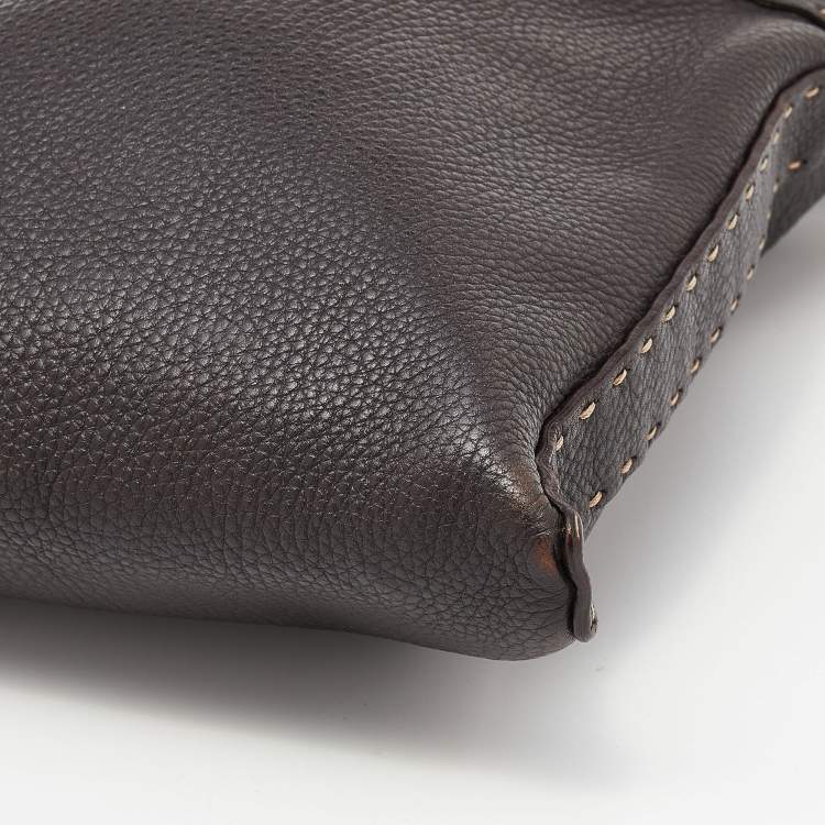 Pre Owned Fendi Dark Brown Selleria Leather Messenger Bag