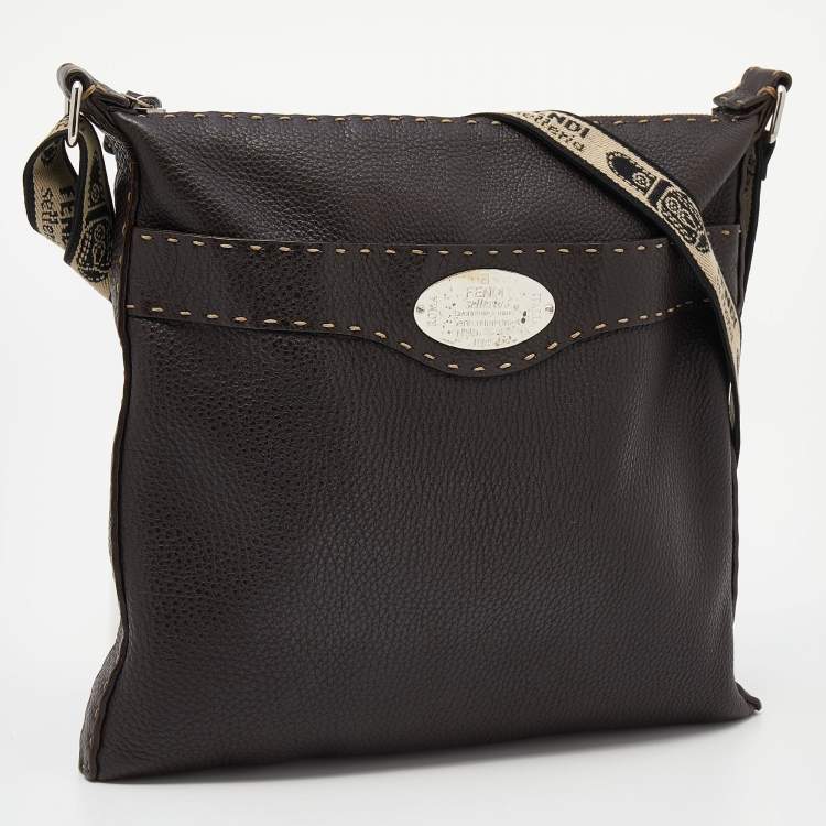 Pre Owned Fendi Dark Brown Selleria Leather Messenger Bag