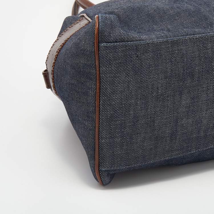 Pre Owned Fendi Blue/Dark Brown Denim And Leather De Jour Satchel