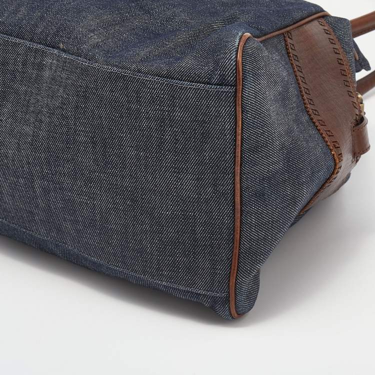 Pre Owned Fendi Blue/Dark Brown Denim And Leather De Jour Satchel
