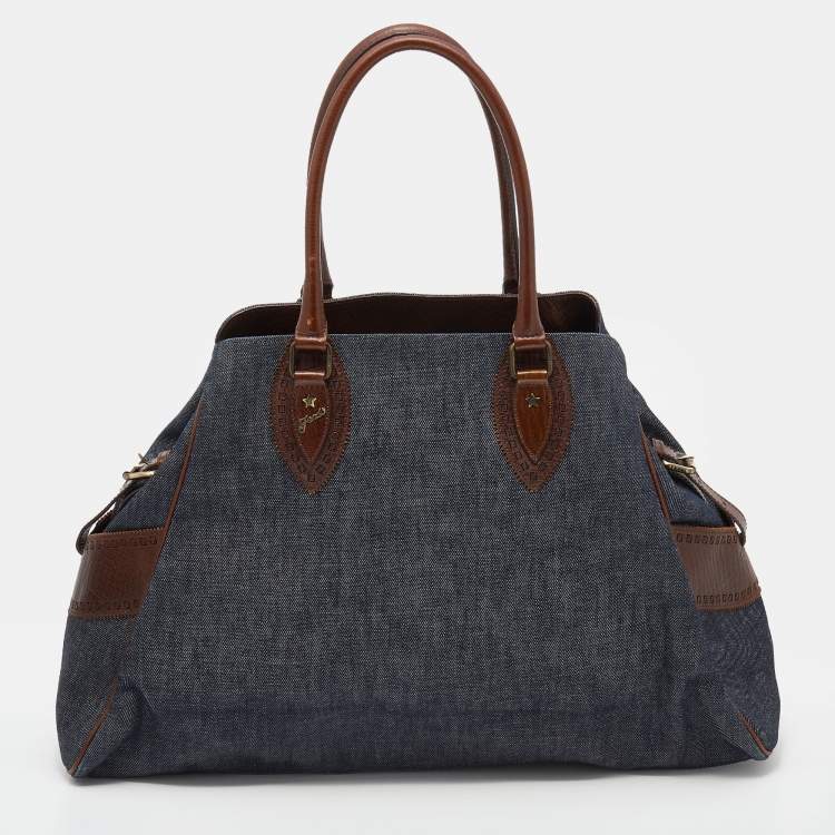 Pre Owned Fendi Blue/Dark Brown Denim And Leather De Jour Satchel