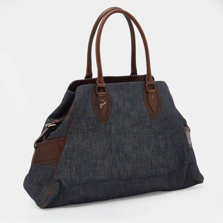 Pre Owned Fendi Blue/Dark Brown Denim And Leather De Jour Satchel