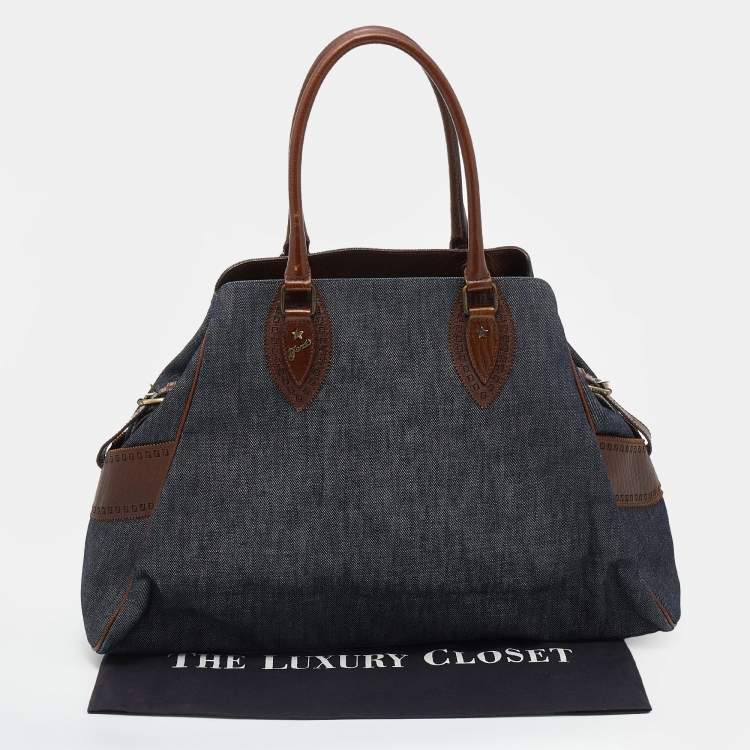 Pre Owned Fendi Blue/Dark Brown Denim And Leather De Jour Satchel