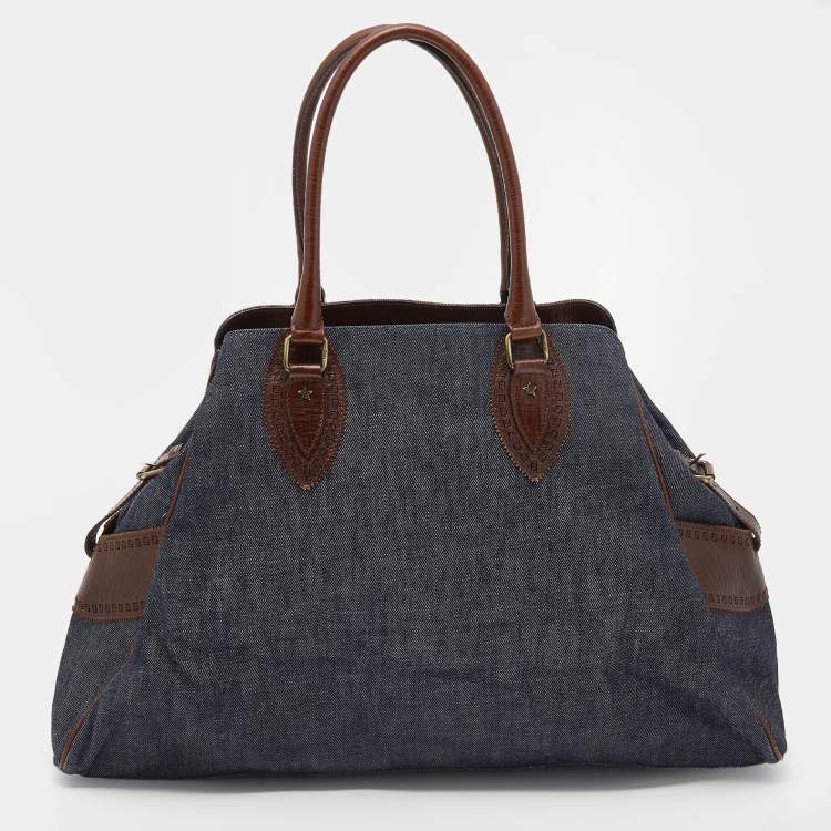 Pre Owned Fendi Blue/Dark Brown Denim And Leather De Jour Satchel