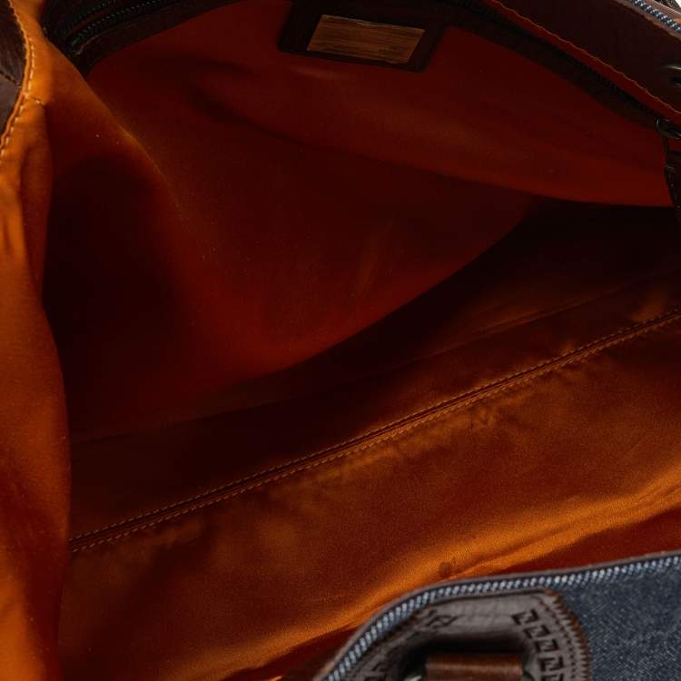 Pre Owned Fendi Blue/Dark Brown Denim And Leather De Jour Satchel
