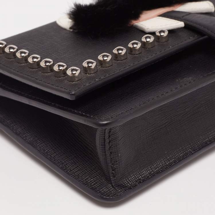 Pre Owned Fendi Black Leather Karlito Wallet on Chain Bag