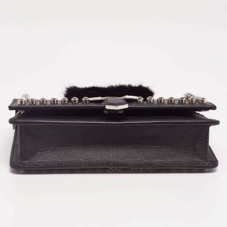 Pre Owned Fendi Black Leather Karlito Wallet on Chain Bag