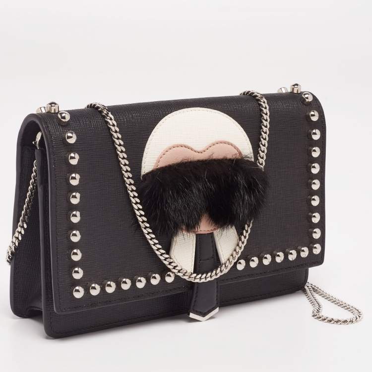 Pre Owned Fendi Black Leather Karlito Wallet on Chain Bag
