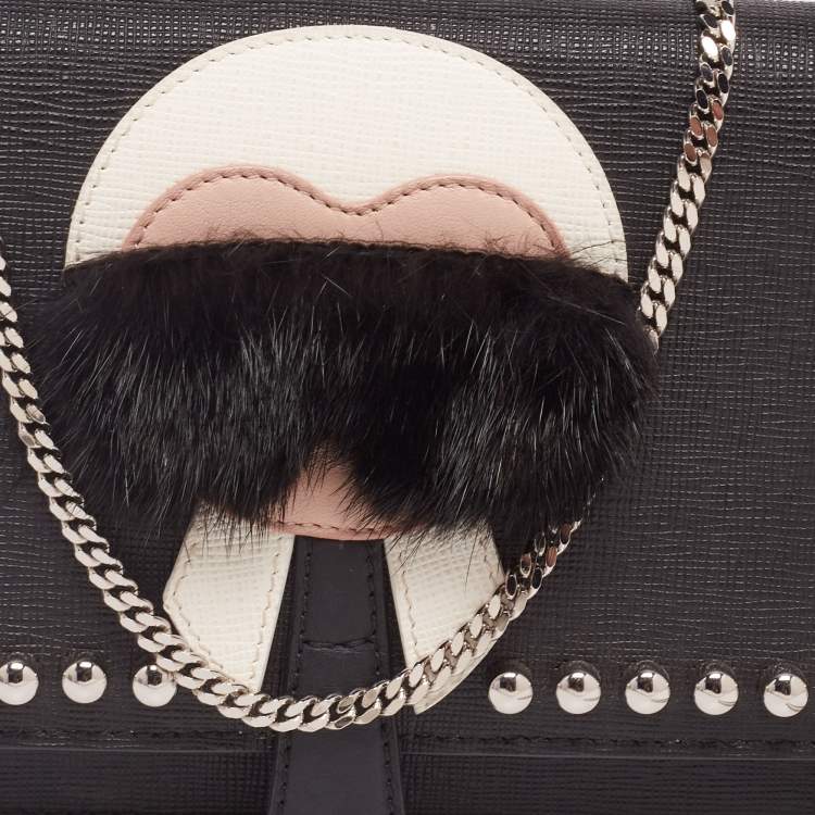 Pre Owned Fendi Black Leather Karlito Wallet on Chain Bag