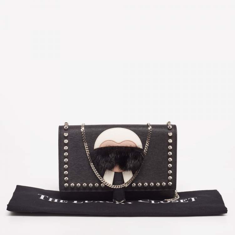Pre Owned Fendi Black Leather Karlito Wallet on Chain Bag