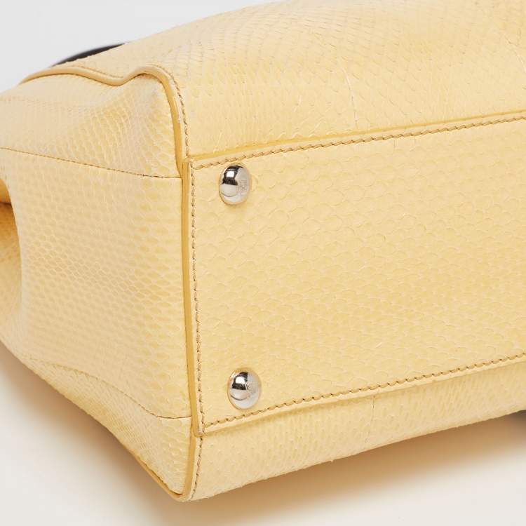 Pre Owned Fendi Cream/Black Python Medium Peekaboo Top Handle Bag