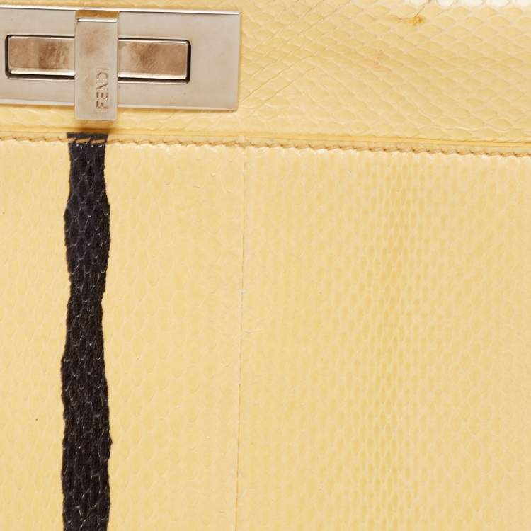 Pre Owned Fendi Cream/Black Python Medium Peekaboo Top Handle Bag