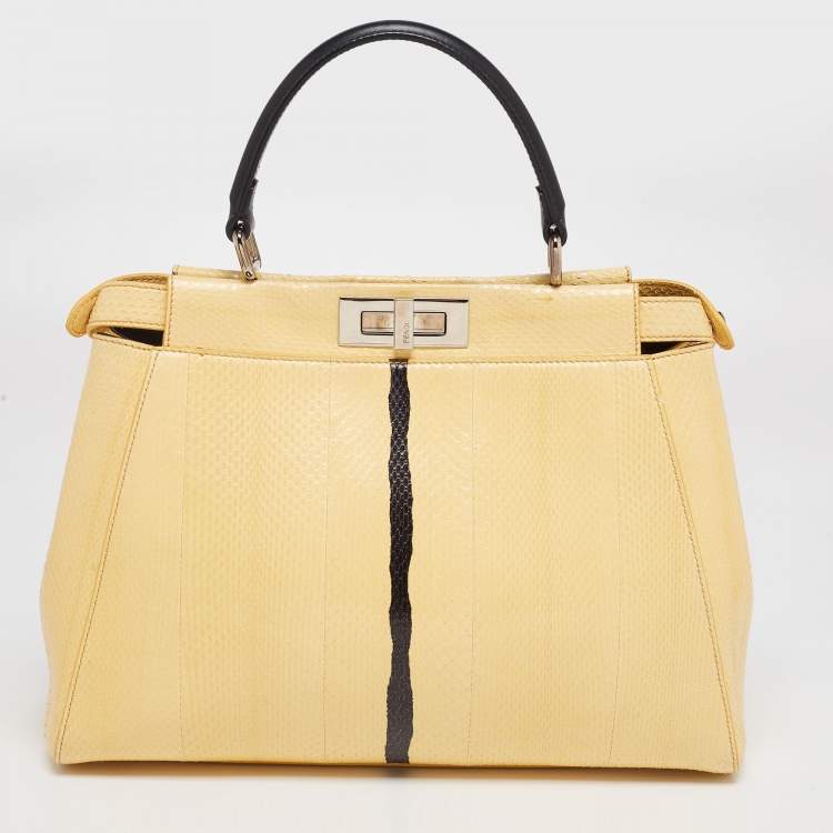 Pre Owned Fendi Cream/Black Python Medium Peekaboo Top Handle Bag