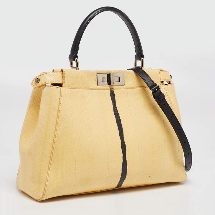 Pre Owned Fendi Cream/Black Python Medium Peekaboo Top Handle Bag