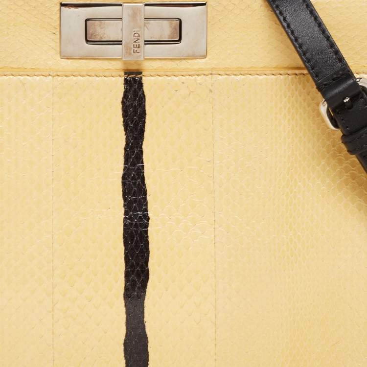 Pre Owned Fendi Cream/Black Python Medium Peekaboo Top Handle Bag
