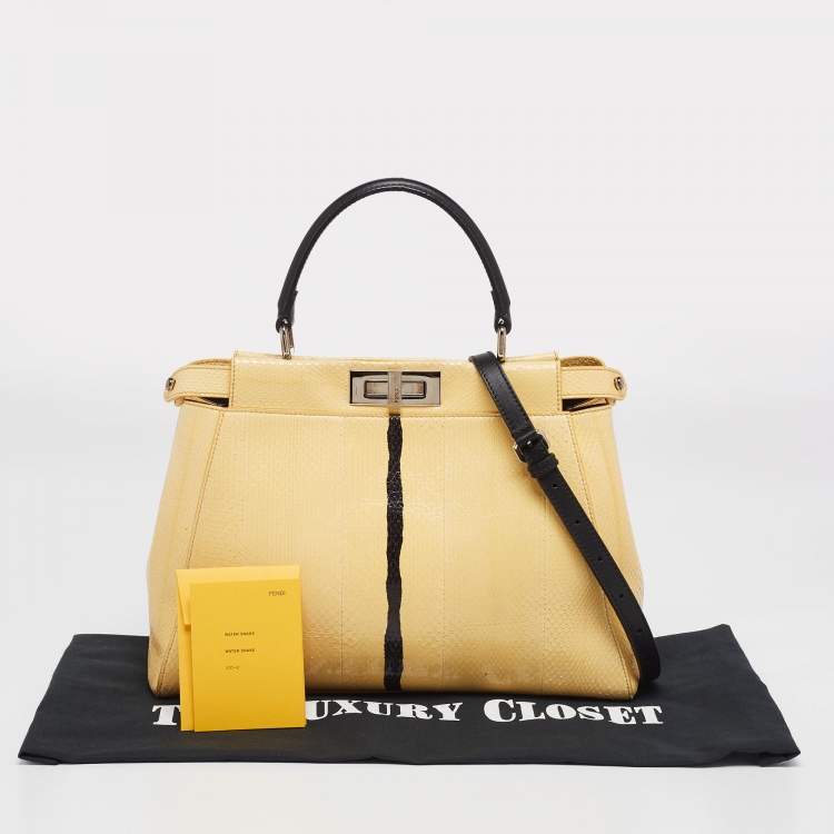 Pre Owned Fendi Cream/Black Python Medium Peekaboo Top Handle Bag