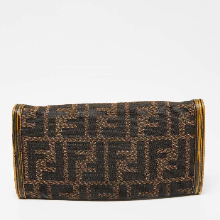 Pre Owned Fendi Tobacco Zucca Canvas and Textured Leather Chef Continental Wallet
